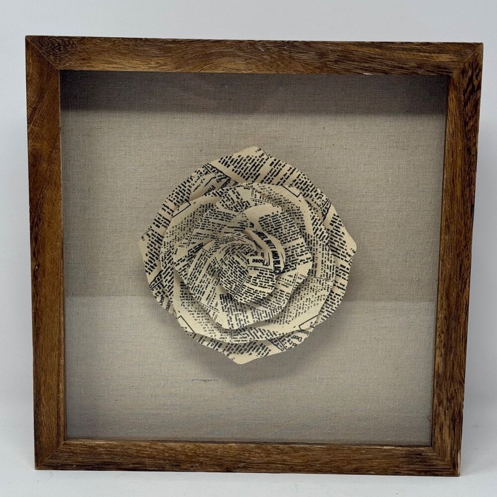 Wood Frame Glass Front Music Sheet Paper Flower Shadow Box 11" X‎ 11"X 2"